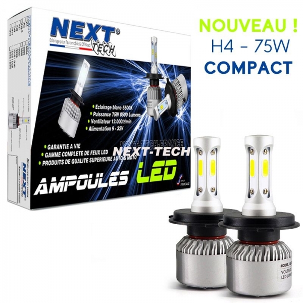 Kit ampoules LED H4 ventilés 75W blanc Next-Tech